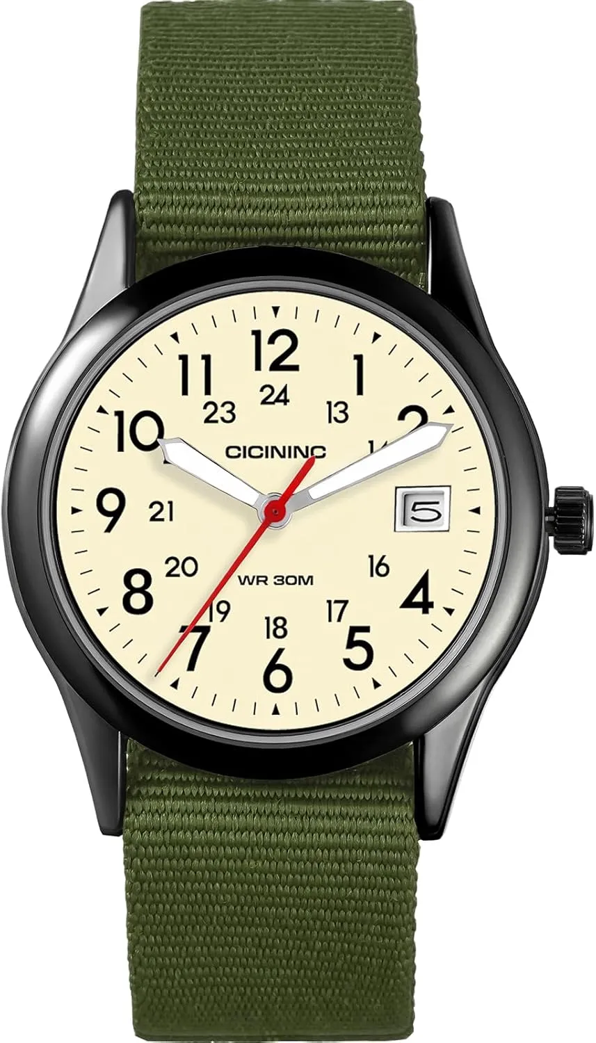 Expedition Scout Wrist Watch for Men Women 38mm Rugged Outdoor Wind Up Military 30M Waterproof Analog Watches, Everyday Quartz Wristwatch for All