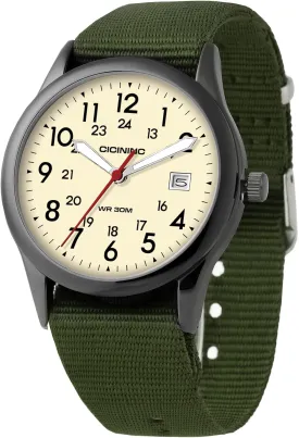 Expedition Scout Wrist Watch for Men Women 38mm Rugged Outdoor Wind Up Military 30M Waterproof Analog Watches, Everyday Quartz Wristwatch for All