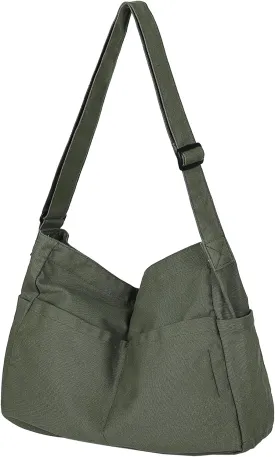 Extra Large Canvas Crossbody Tote Bag with Pockets for Women and Men, Shoulder Hobo Messenger Bags for Work and Travel