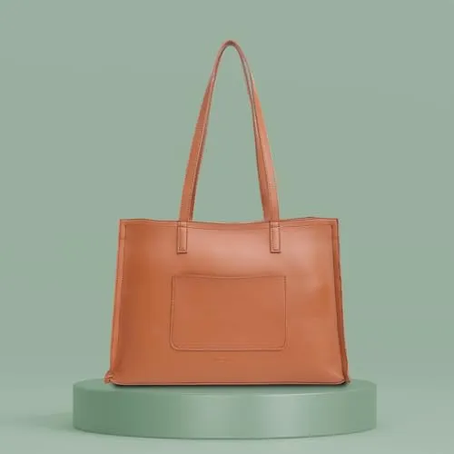 Fastrack Chic Spacious Laptop Tote Bag for Women | Stylish Casual Bag for Ladies, Women, Girls | College, Work Bag Made of High-Quality Faux Leather (Tan)