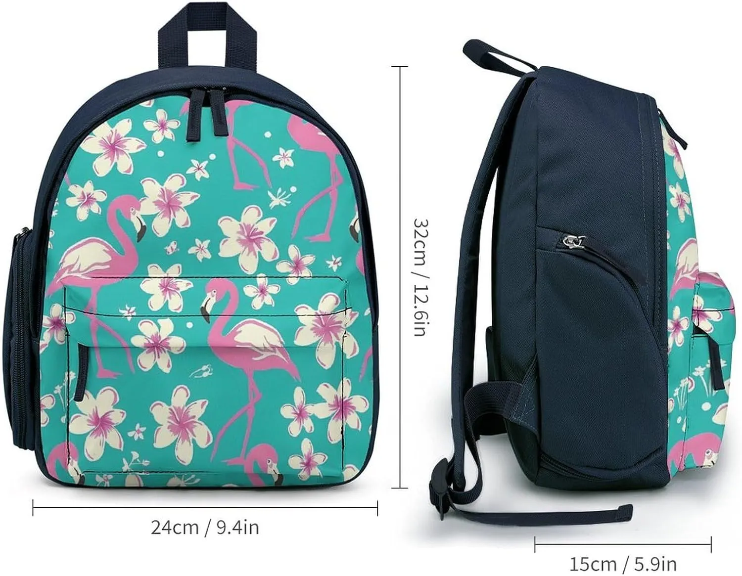 Flamingo Cherry Flowers Cute Backpack Daily Casual Daypack Travel Mini Bag with Adjustable Strap Blue-style-1