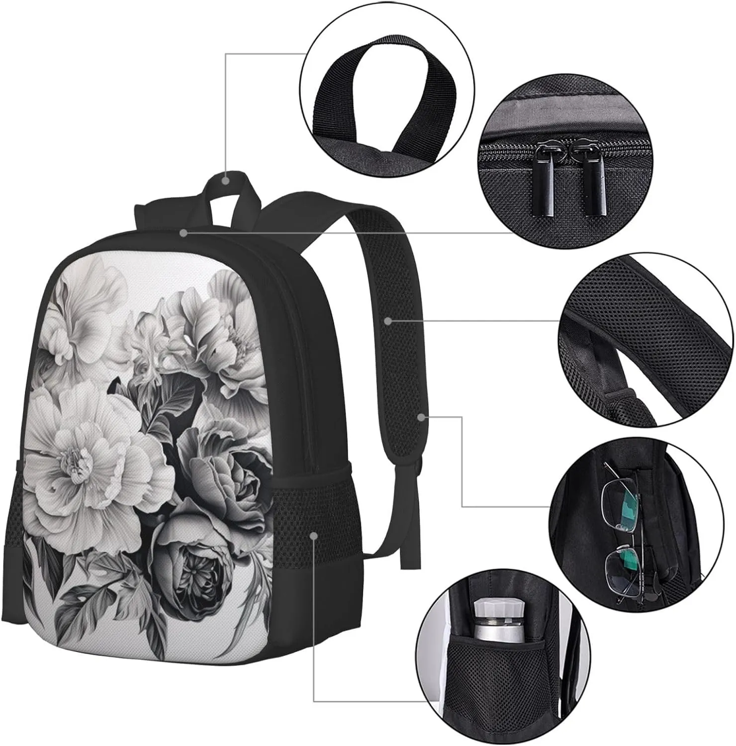 Floral Graphite Canvas Backpack For Men Women,Casual Rucksack Backpack, Laptop College Hiking Travel Bag