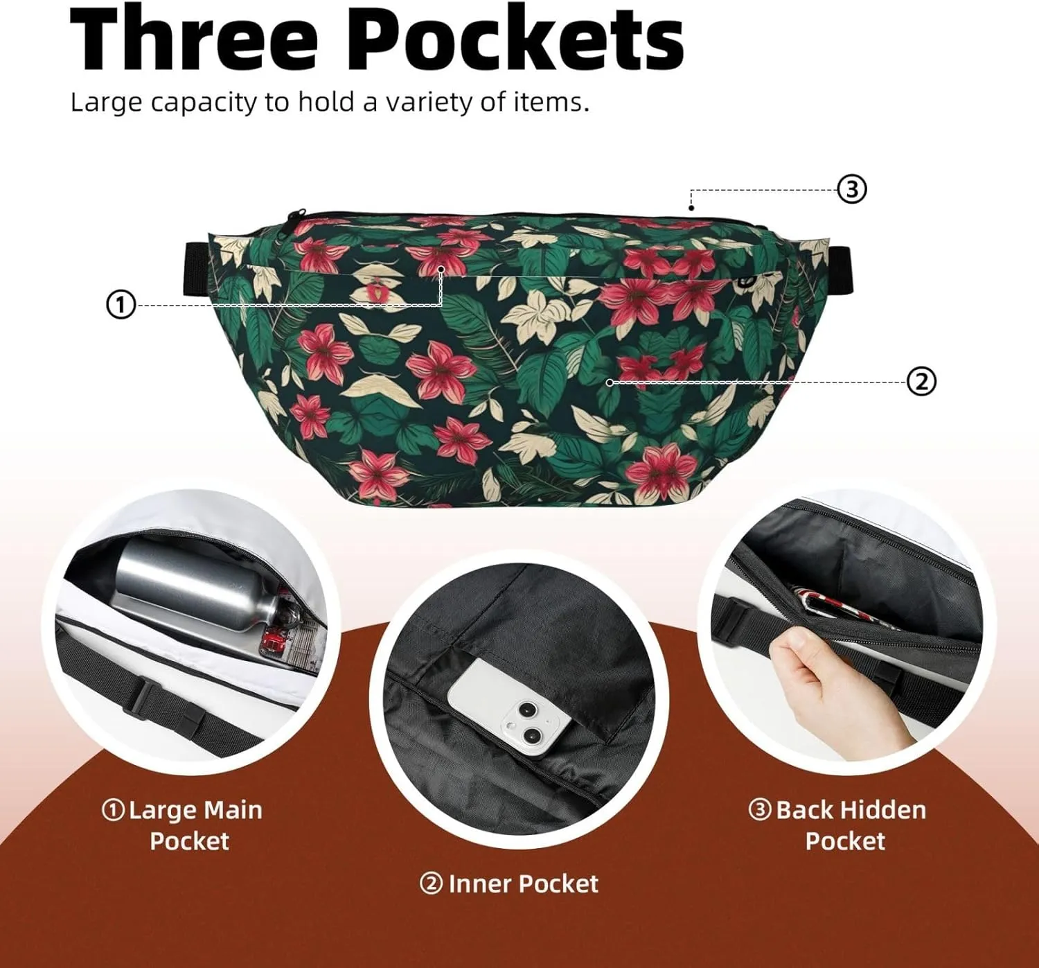flower leaf Fanny Pack Crossbody Sling Bag  Zipper Pockets for Travel, Hiking, Cycling, Workouts, and Everyday Use