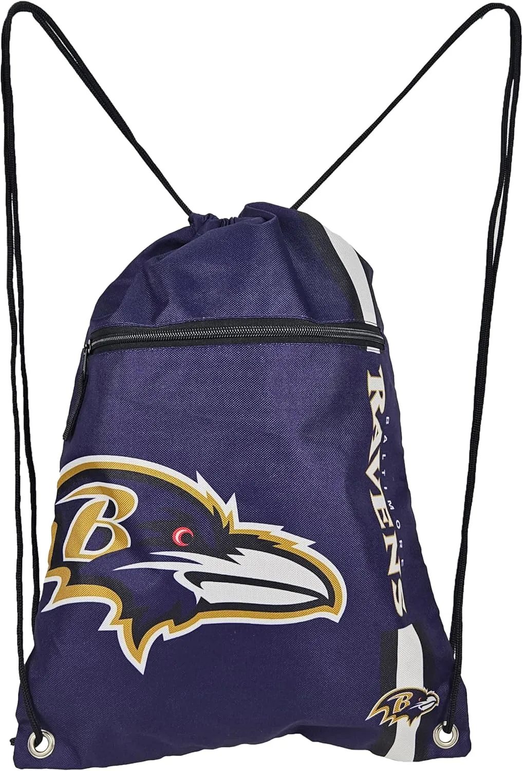FOCO Baltimore Ravens Big Logo Drawstring Backpack with Zippered Pocket  Limited Edition Ravens Bag  NFL Gear  Show Your Team Spirit with Officially Licensed Baltimore Fan Gear