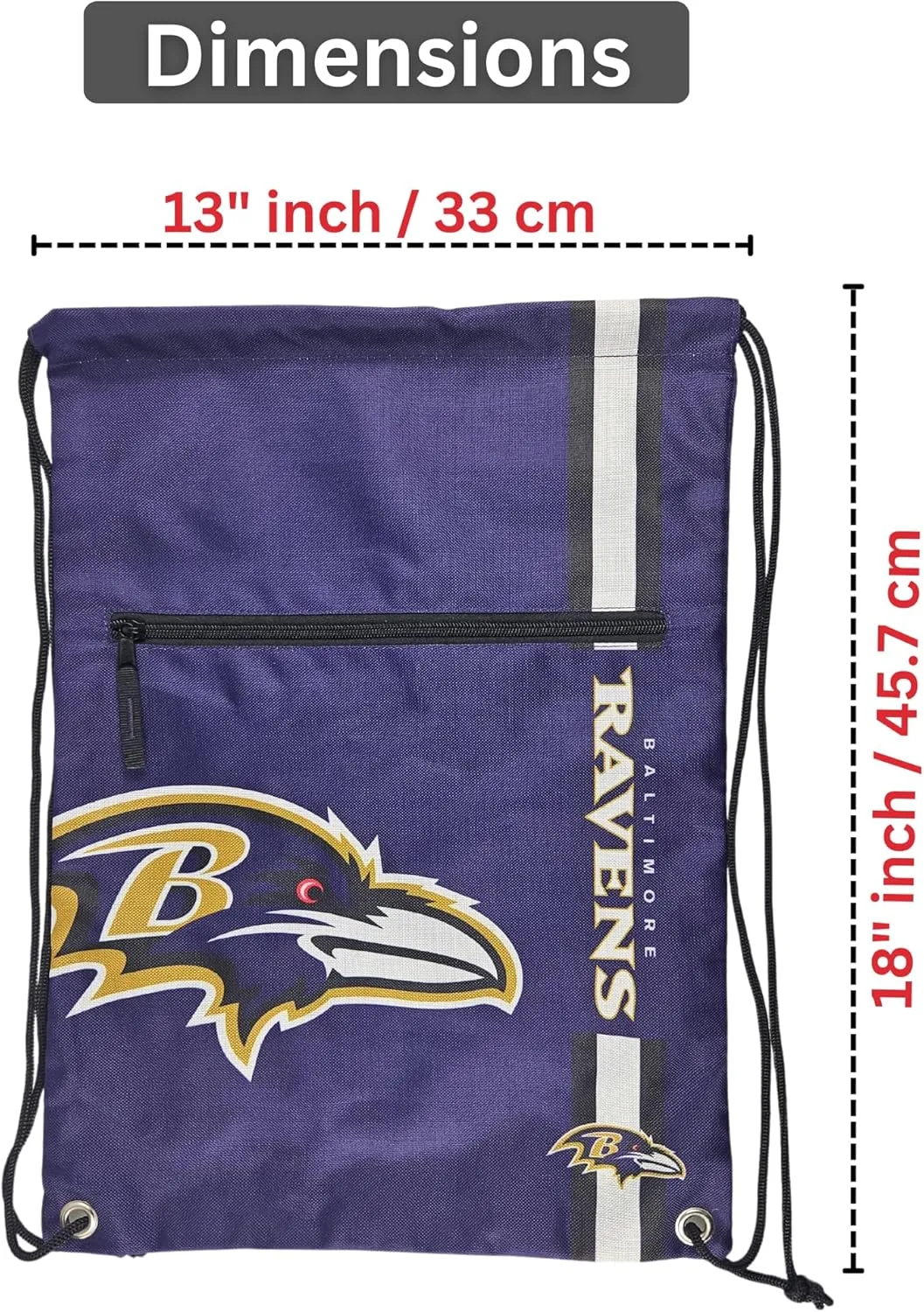 FOCO Baltimore Ravens Big Logo Drawstring Backpack with Zippered Pocket  Limited Edition Ravens Bag  NFL Gear  Show Your Team Spirit with Officially Licensed Baltimore Fan Gear