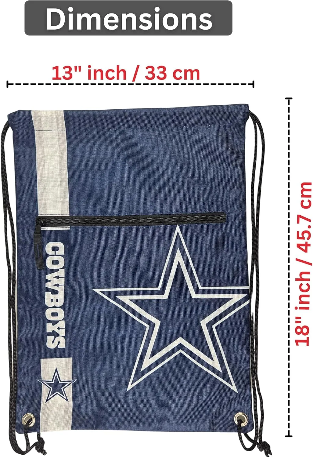 FOCO Dallas Cowboys Big Logo Drawstring Backpack with Zippered Pocket  Limited Edition Cowboys Bag  NFL Gear  Show Your Team Spirit with Officially Licensed Dallas Cowboys Fan Gear