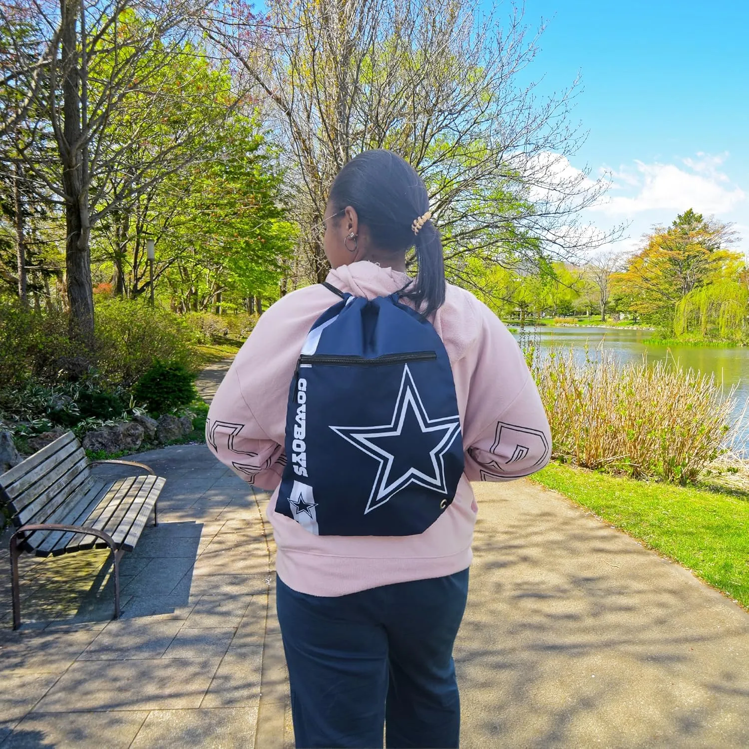FOCO Dallas Cowboys Big Logo Drawstring Backpack with Zippered Pocket  Limited Edition Cowboys Bag  NFL Gear  Show Your Team Spirit with Officially Licensed Dallas Cowboys Fan Gear