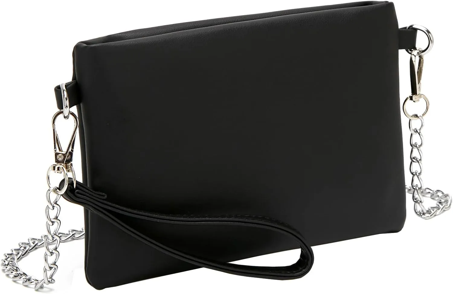 forestfish Black Clutch Purses for Women, Leather Small Crossbody Bags Evening Bags with Wrist Strap Shoulder Strap