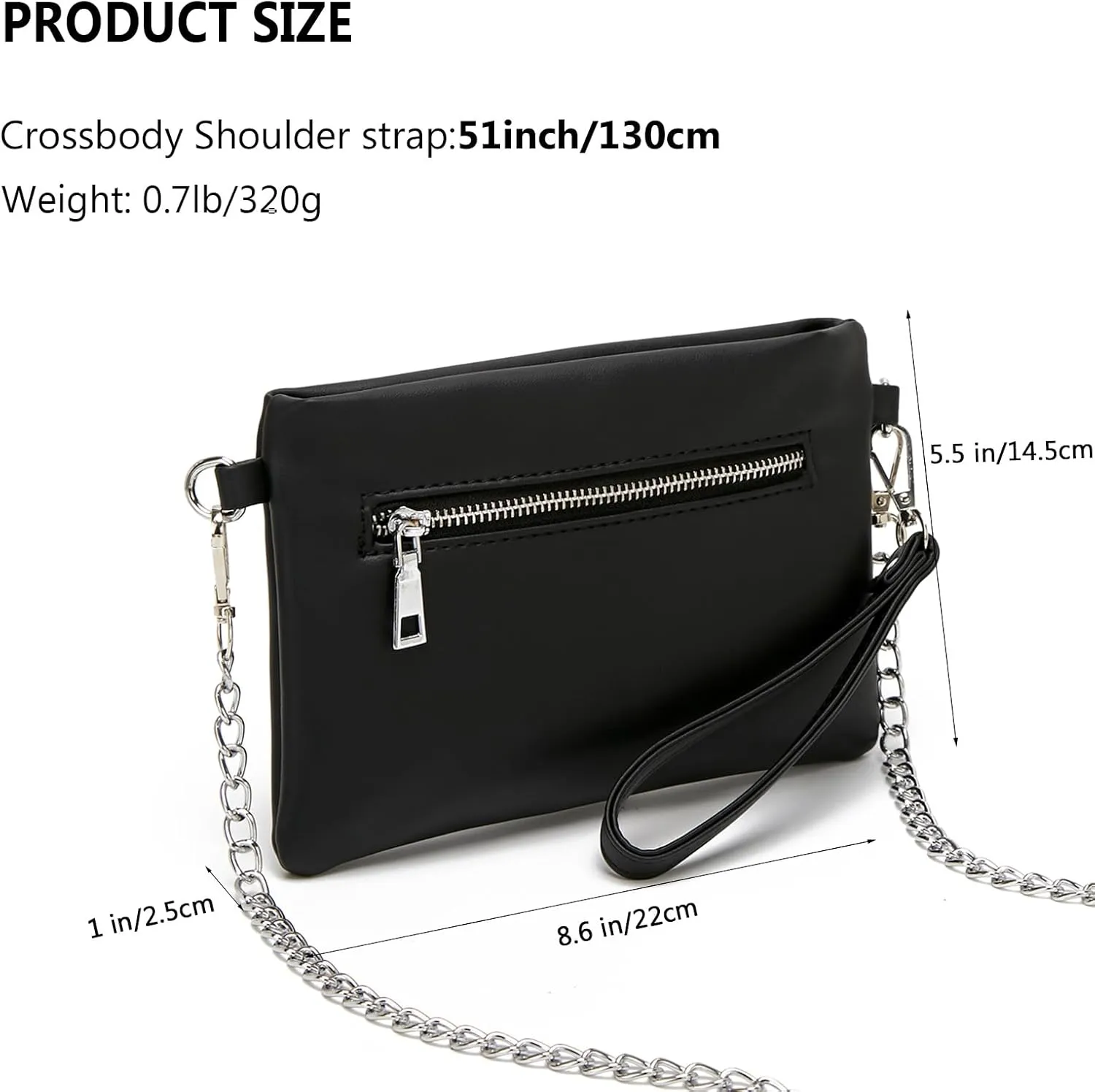forestfish Black Clutch Purses for Women, Leather Small Crossbody Bags Evening Bags with Wrist Strap Shoulder Strap