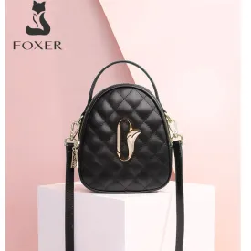 FOXER Women Mini Cross body Bag Fashion Round Tote for Girl Cow Leather Small Messenger Bag Multifunction Lady Stylish Purse