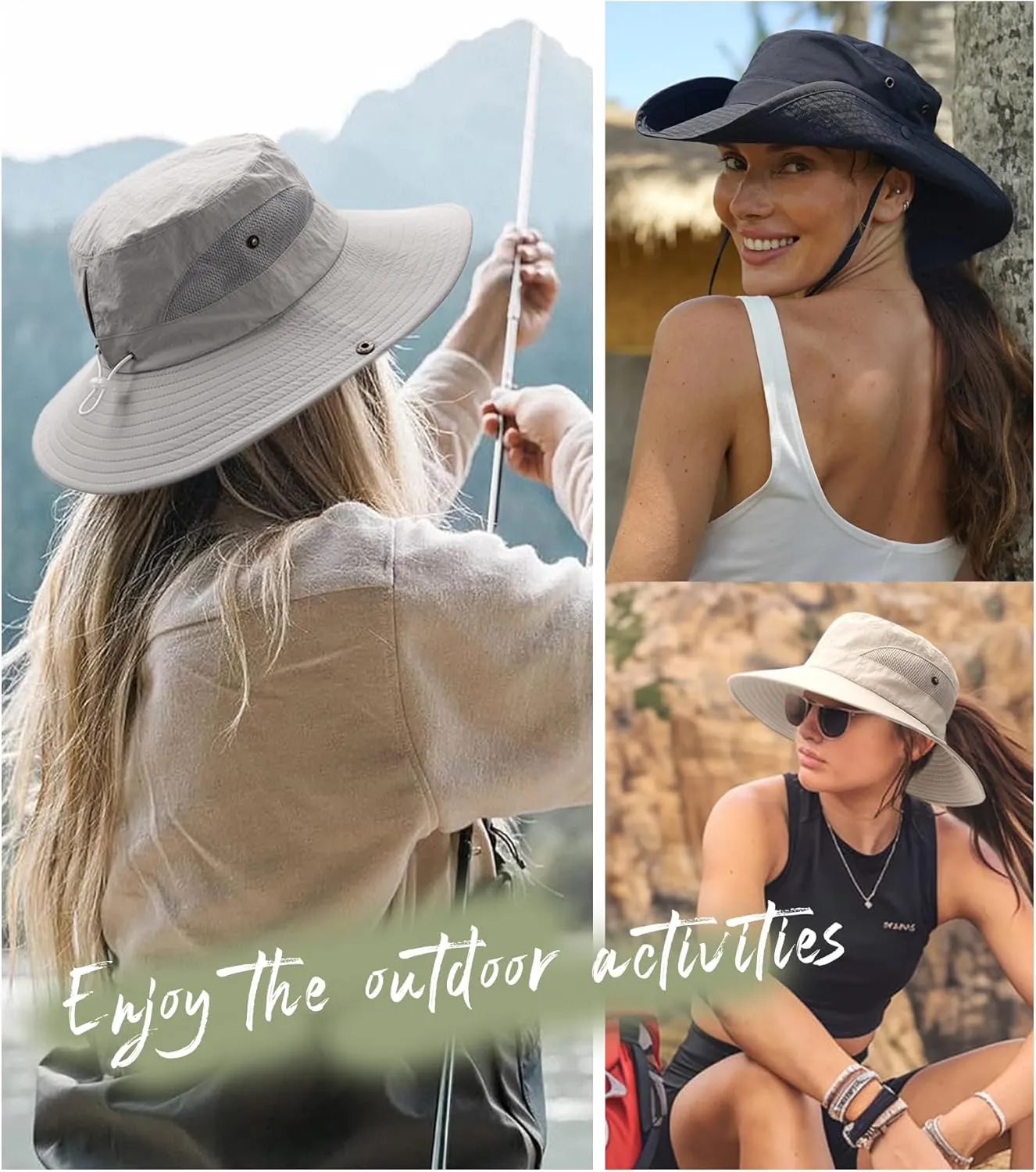 FURTALK Womens Sun Hat with Ponytail Hole Beach Hiking Summer Wide Brim UPF 80  Outdoor Protection Foldable Bucket Hat