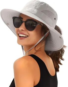 FURTALK Womens Sun Hat with Ponytail Hole Beach Hiking Summer Wide Brim UPF 80  Outdoor Protection Foldable Bucket Hat