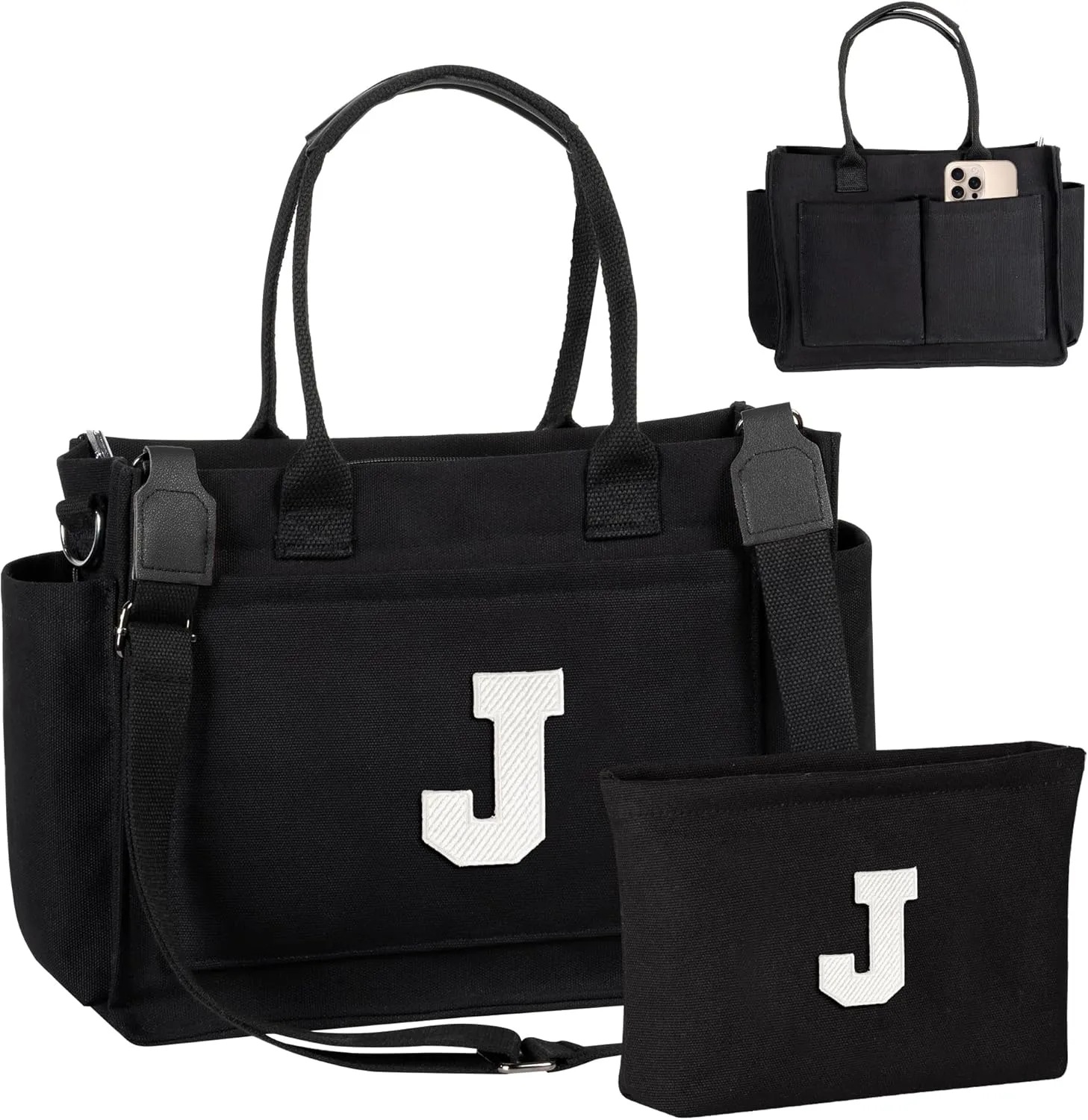 Gifts for Teen Girls Women, Initial Canvas Tote Bag with Zipper for College, Work, Teen Girl Gifts Trendy Stuff