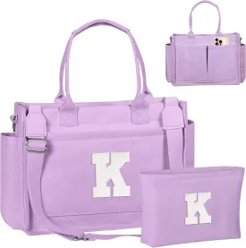 Gifts for Teen Girls Women, Initial Canvas Tote Bag with Zipper for College, Work, Teen Girl Gifts Trendy Stuff