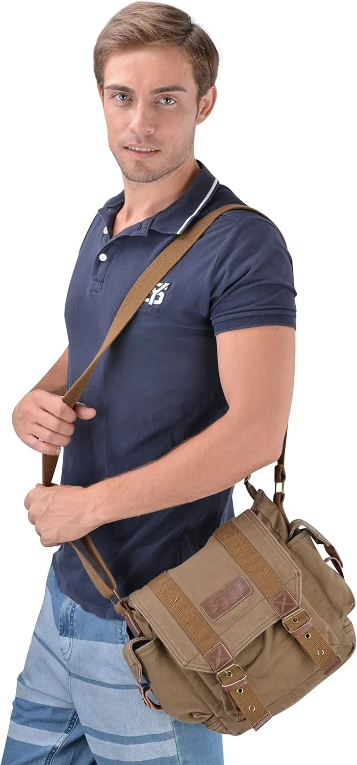 Gootium Canvas Messenger Bag - Small Vintage Shoulder Purse Crossbody Satchel