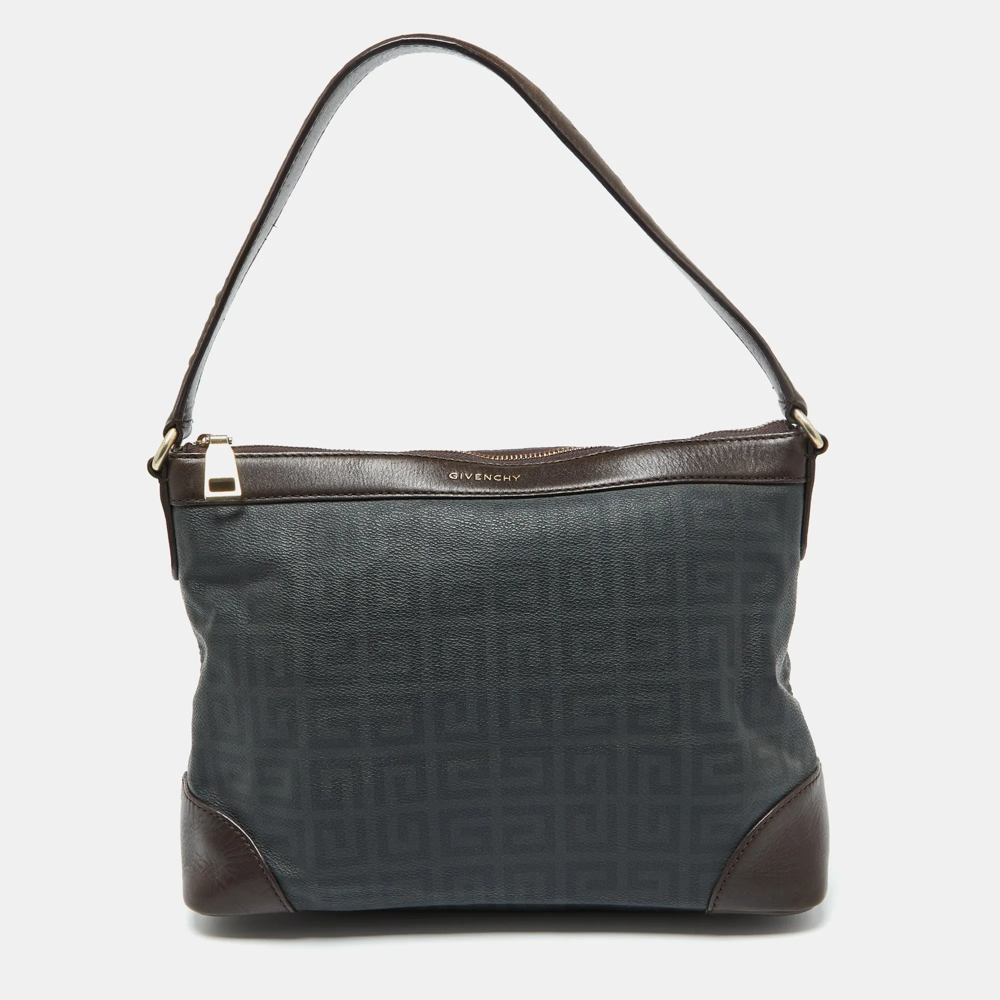 Grey/Dark Brown Monogram Coated Canvas and Leather Hobo