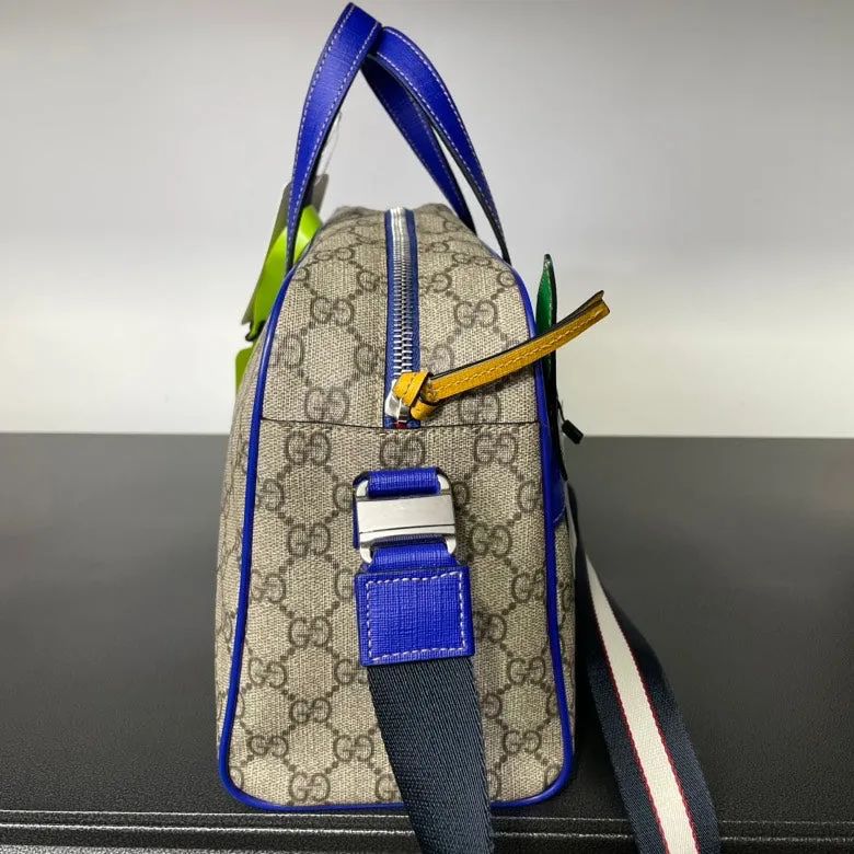 Gucci Blue Beige Monogram Canvas Monster Bag Medium