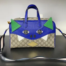 Gucci Blue Beige Monogram Canvas Monster Bag Medium
