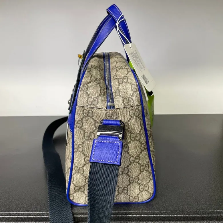 Gucci Blue Beige Monogram Canvas Monster Bag Medium