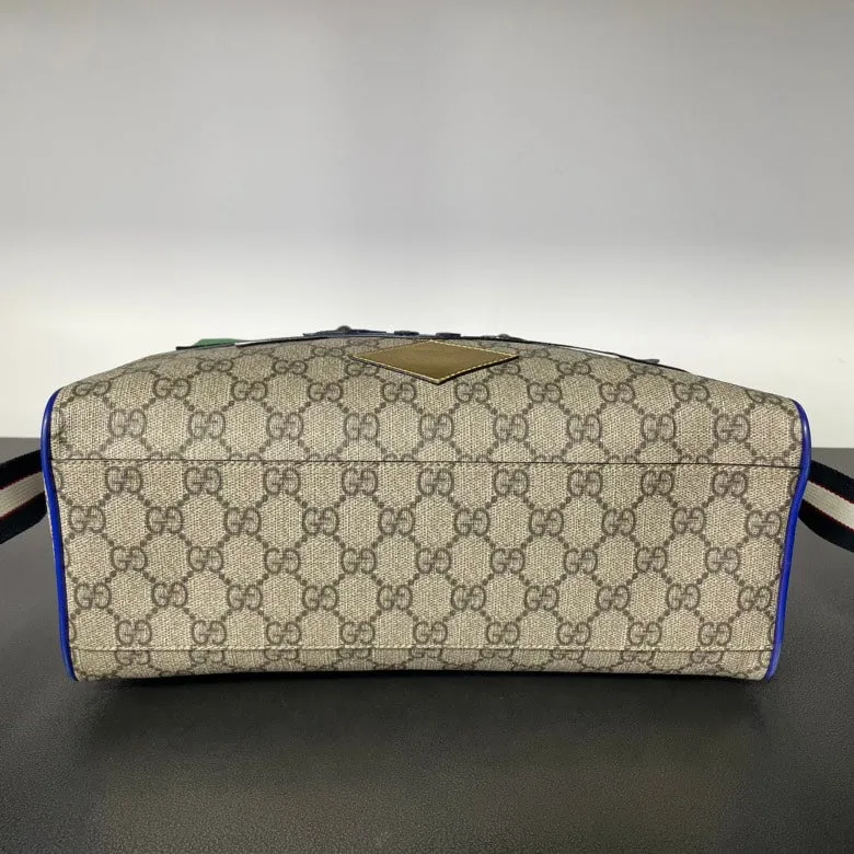 Gucci Blue Beige Monogram Canvas Monster Bag Medium