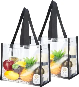 HAOGUAGUA 2-Pack Clear Tote Bag Stadium Approved 12x12x6, Transparent See Through Clear Tote Bag for Work, Concerts