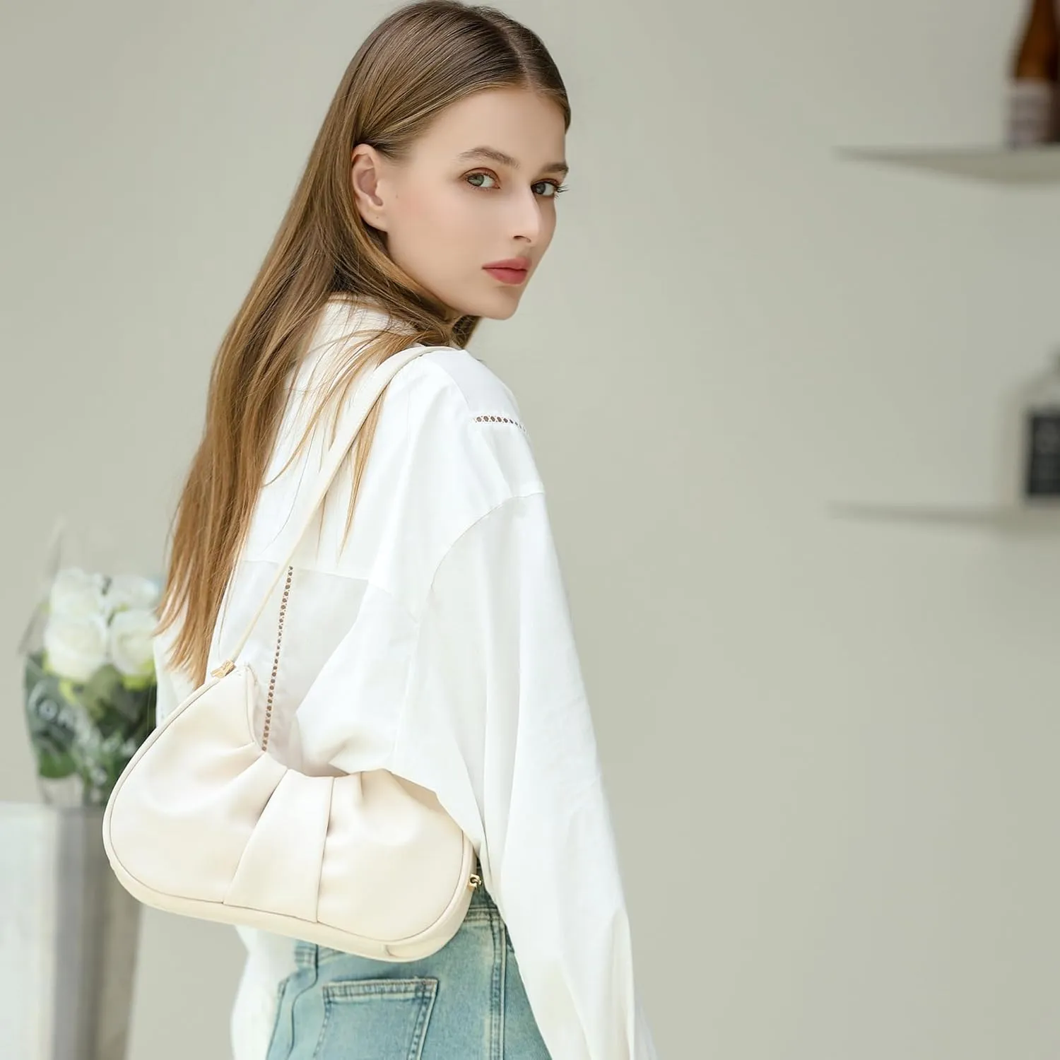 Herald Ruched Shoulder Bag Cloud Design Hobo Clutch Purse for Women Small Mini Cute Tote Handbag with Adjustable Strap
