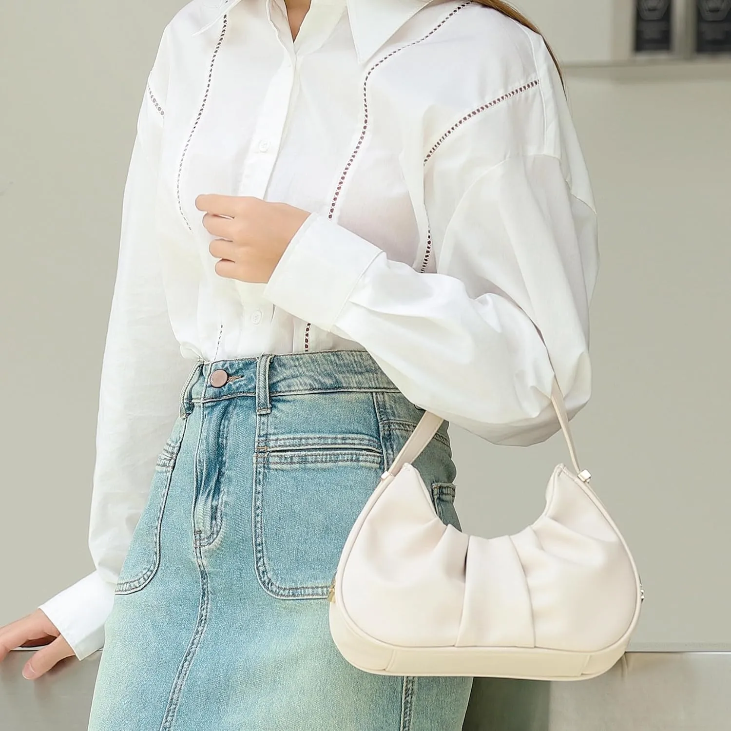 Herald Ruched Shoulder Bag Cloud Design Hobo Clutch Purse for Women Small Mini Cute Tote Handbag with Adjustable Strap