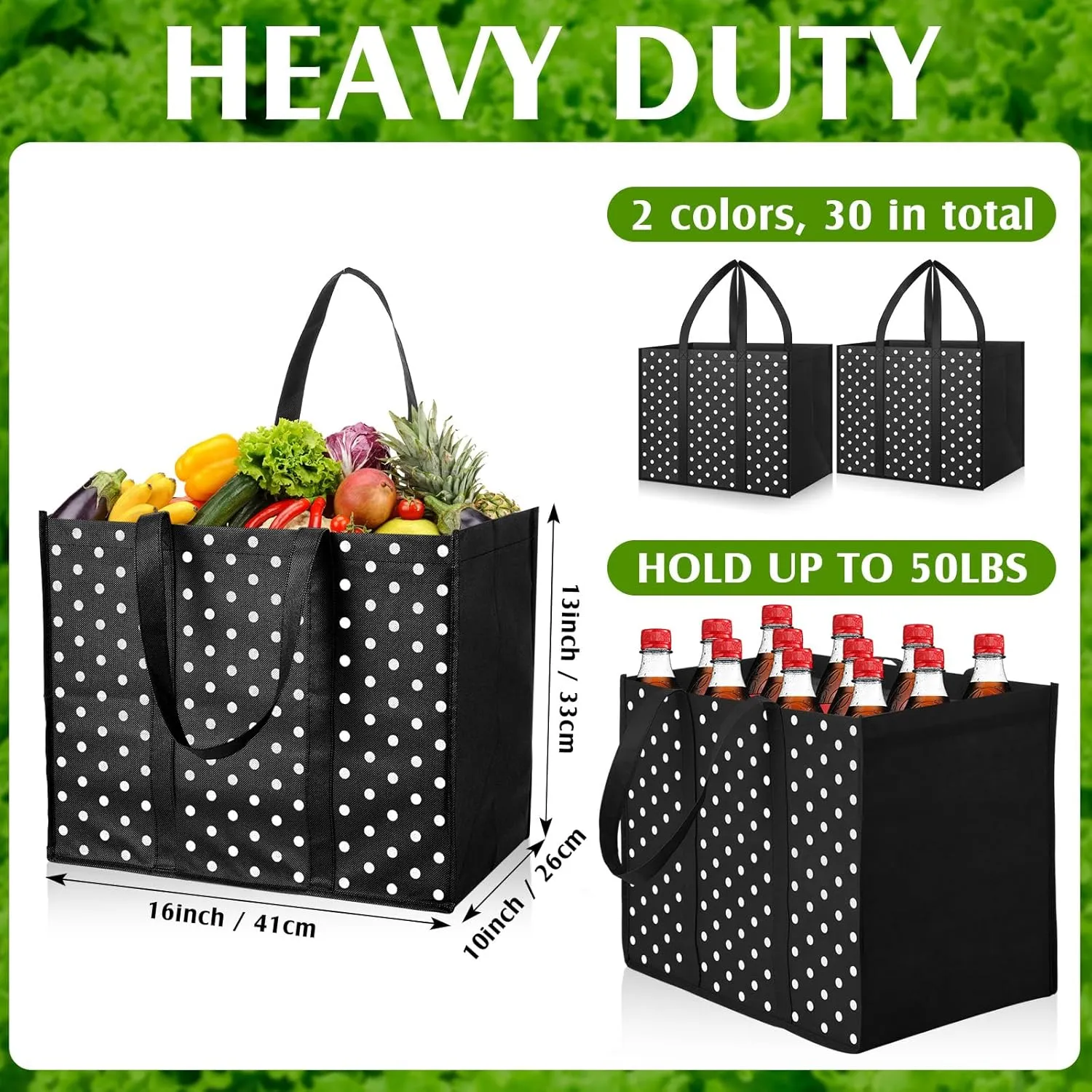 Hillban 30 Pack Reusable Grocery Bags Bulk Large Shopping Bags Washable Foldable Heavy Duty Totes Storage Bags with handles