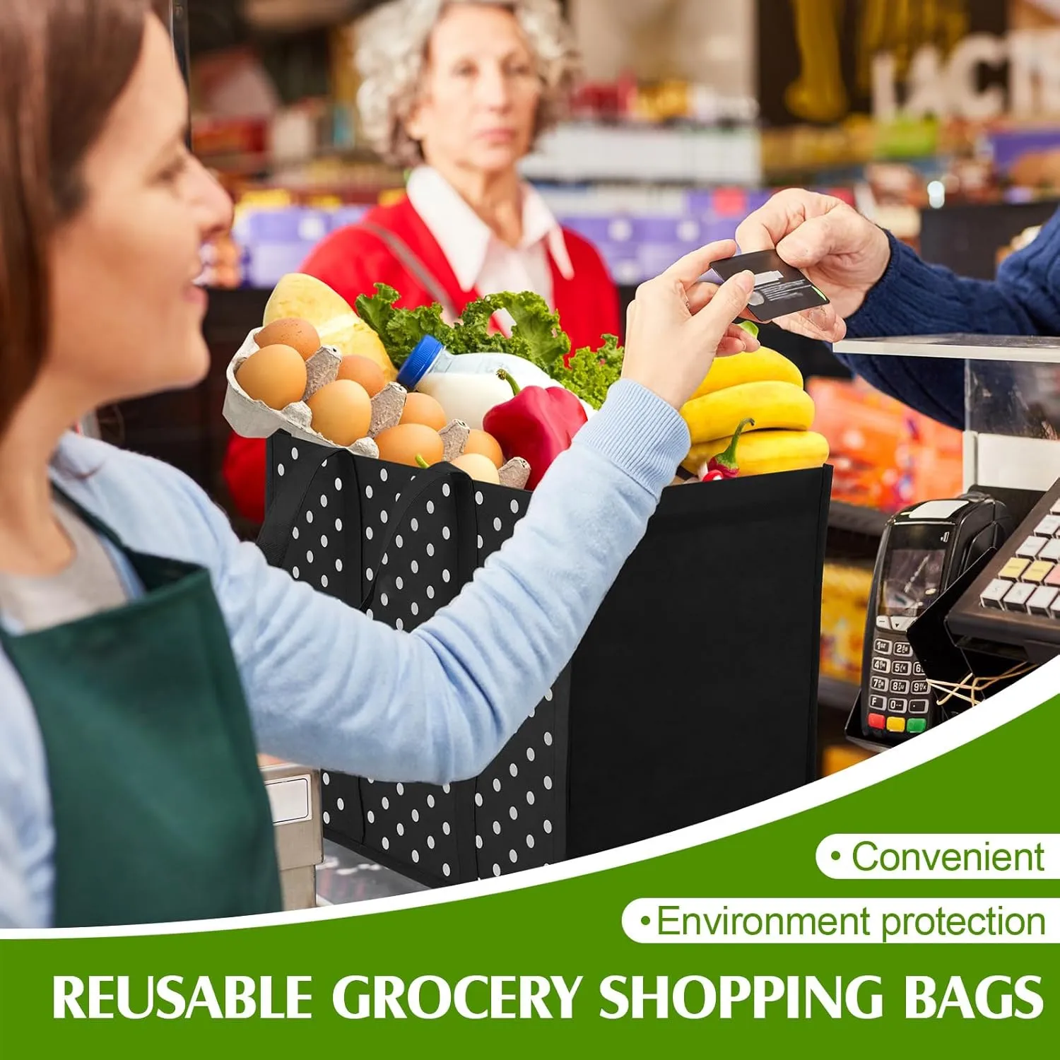Hillban 30 Pack Reusable Grocery Bags Bulk Large Shopping Bags Washable Foldable Heavy Duty Totes Storage Bags with handles