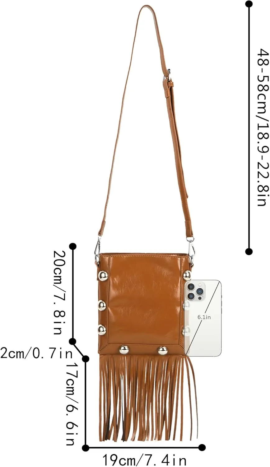 Hoce Womens Leather Fringe Messenger Bag Large Hobo Crossbody Tassel Shoulder Bags, Gift for Mom Wife Girlfriend