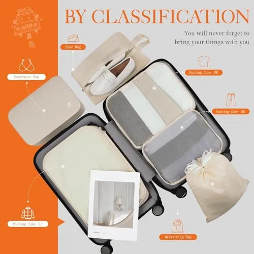 HOTOR Packing Cubes for Suitcases - 6 Pieces, Light Packing Cubes for Travel, Premium Suitcase Organizer Bags Set, Space-Saving Luggage Organizers, Travel Accessories and Essentials, Black