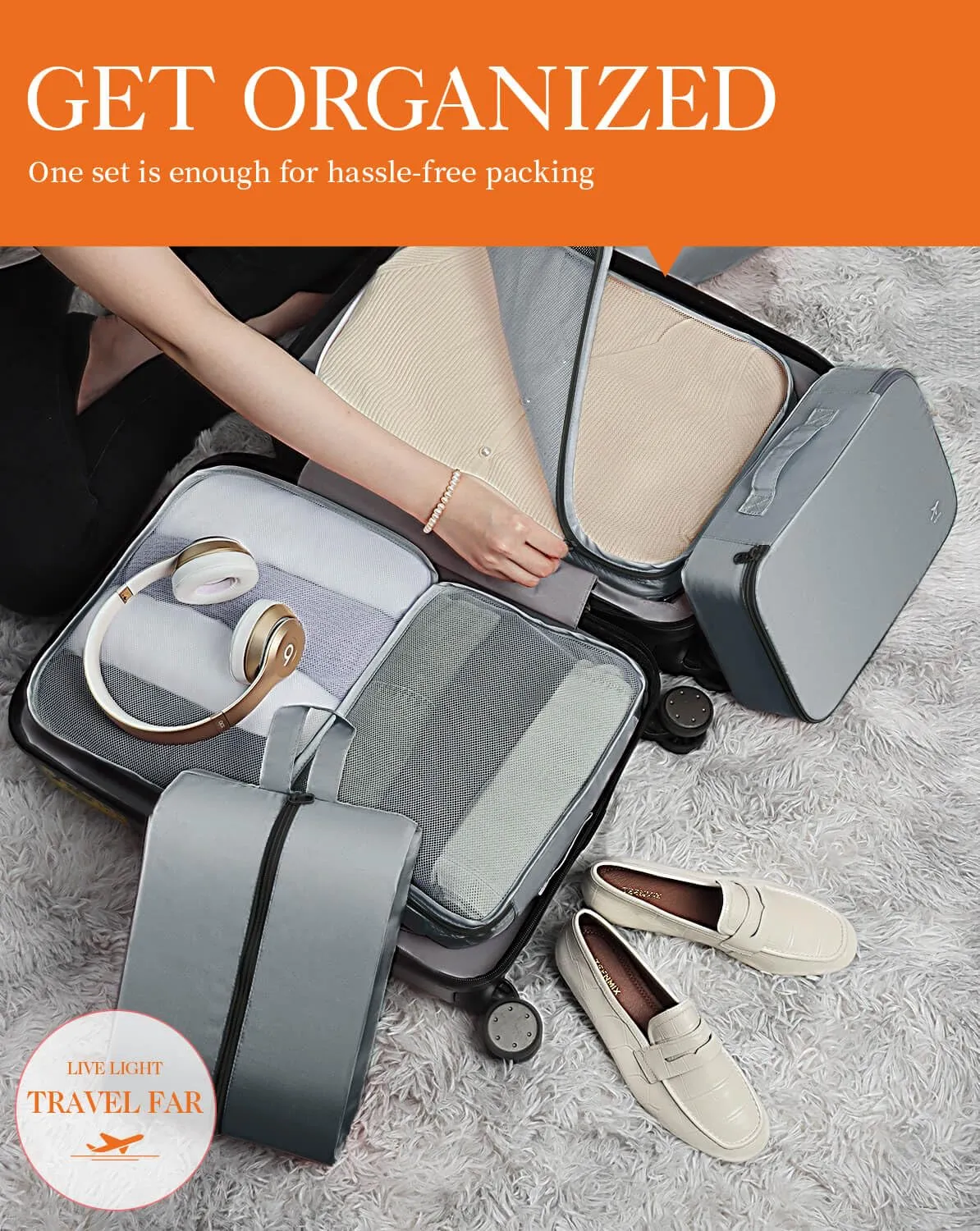 HOTOR Packing Cubes for Suitcases - 6 Pieces, Light Packing Cubes for Travel, Premium Suitcase Organizer Bags Set, Space-Saving Luggage Organizers, Travel Accessories and Essentials, Black