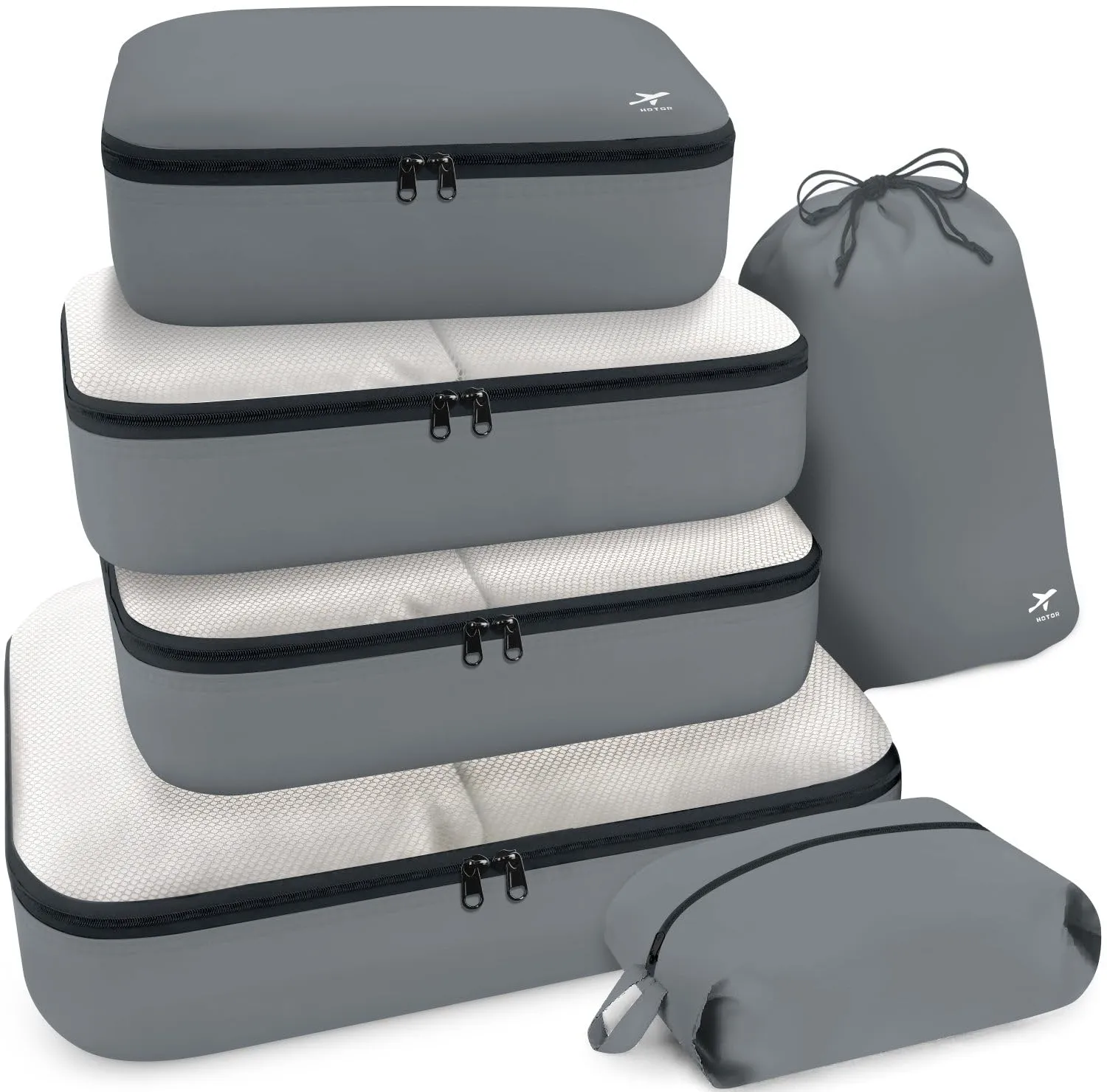 HOTOR Packing Cubes for Suitcases - 6 Pieces, Light Packing Cubes for Travel, Premium Suitcase Organizer Bags Set, Space-Saving Luggage Organizers, Travel Accessories and Essentials, Black