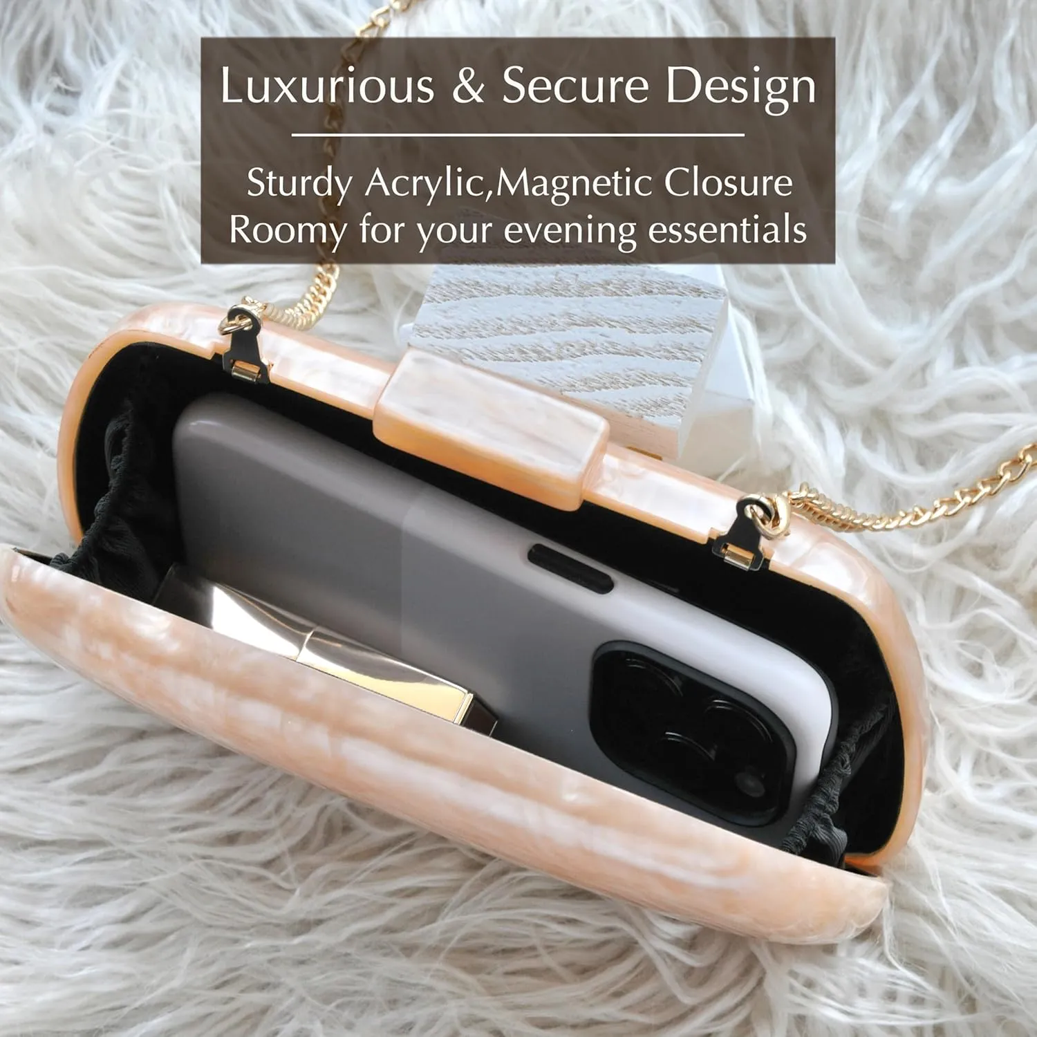 HOXIS Acrylic Evening Clutch Bag with Detachable Chain Strap Women's Marble Purse for Wedding Cocktail Prom Party