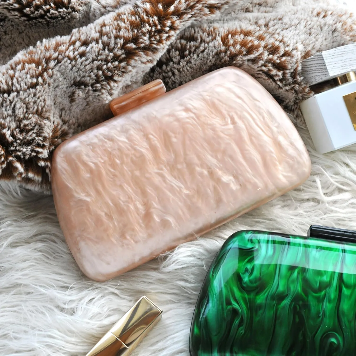 HOXIS Acrylic Evening Clutch Bag with Detachable Chain Strap Women's Marble Purse for Wedding Cocktail Prom Party