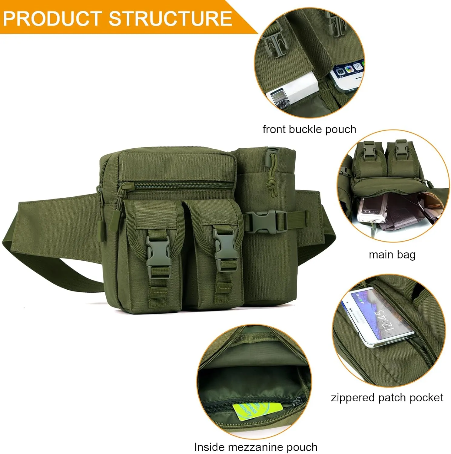 Huntvp Tactical Waist Pack Pouch With Water Bottle Pocket Holder Waterproof Molle Fanny Hip Belt Bag