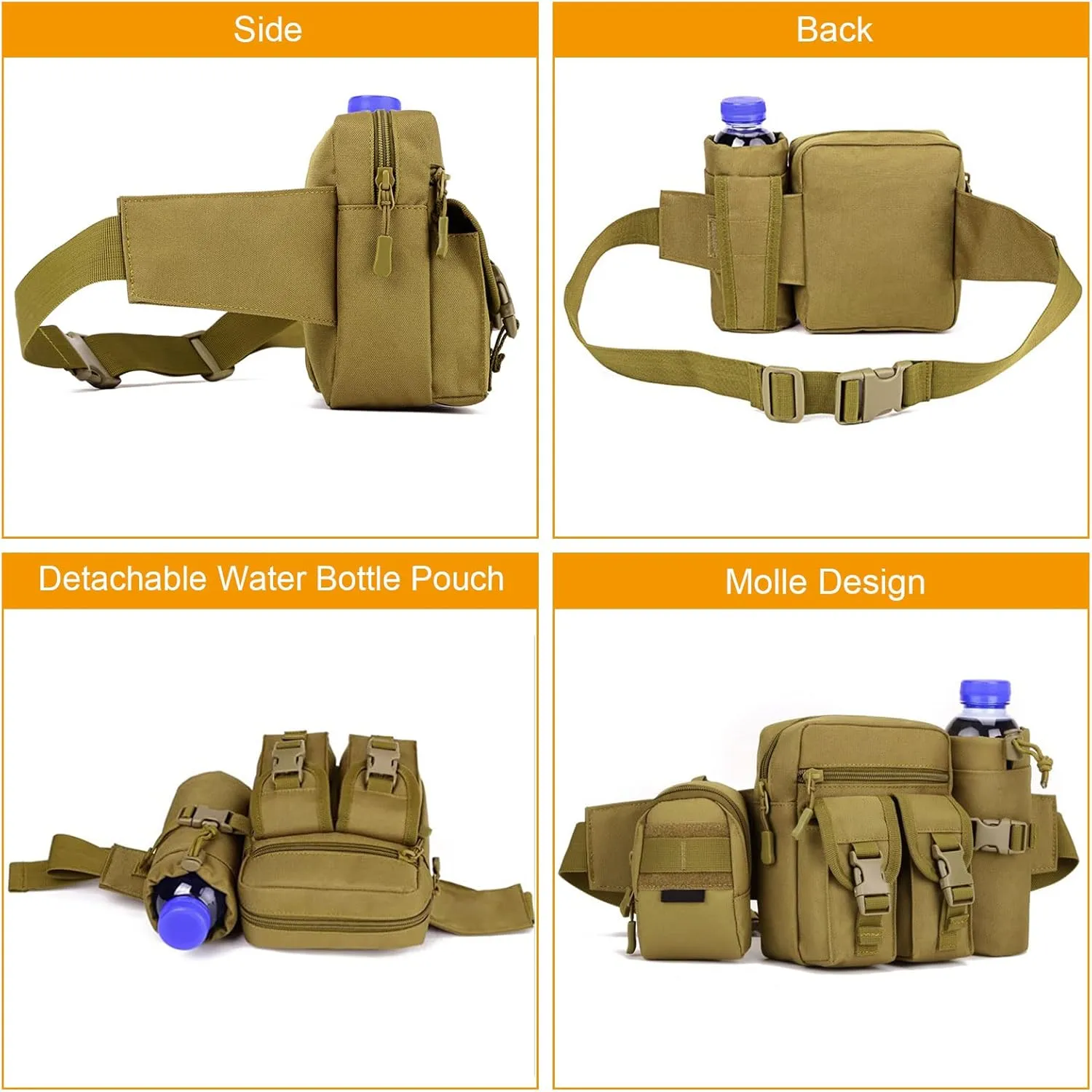 Huntvp Tactical Waist Pack Pouch With Water Bottle Pocket Holder Waterproof Molle Fanny Hip Belt Bag