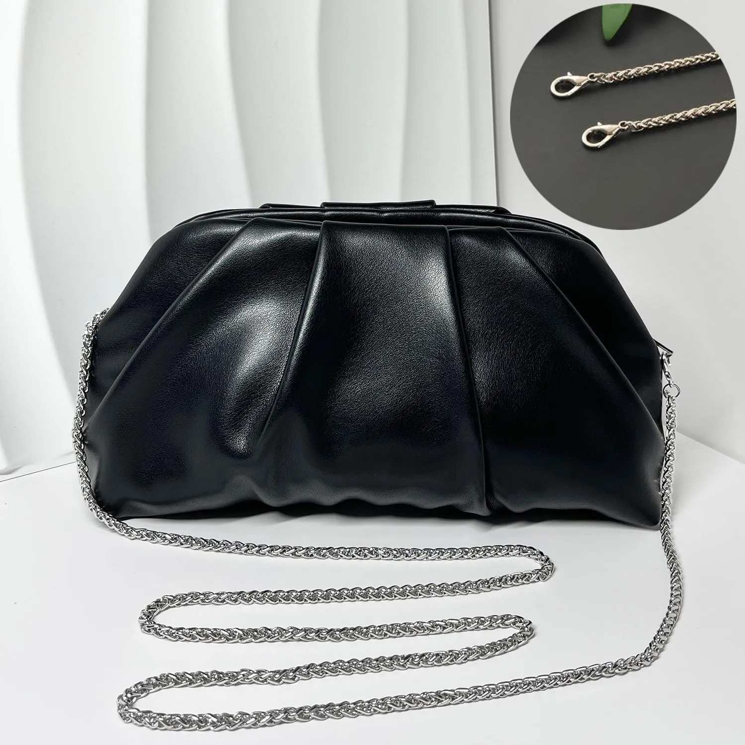 Huralona Dressy Pleated Vegan Leather Clutch Purse Bag for Women Super Chic Soft PU Evening Purse Handbag