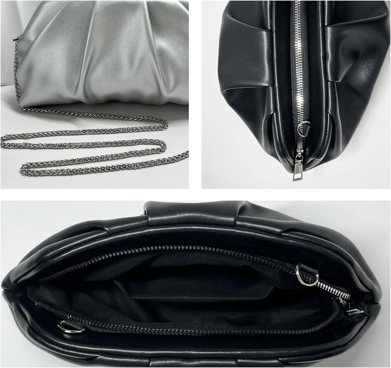 Huralona Dressy Pleated Vegan Leather Clutch Purse Bag for Women Super Chic Soft PU Evening Purse Handbag
