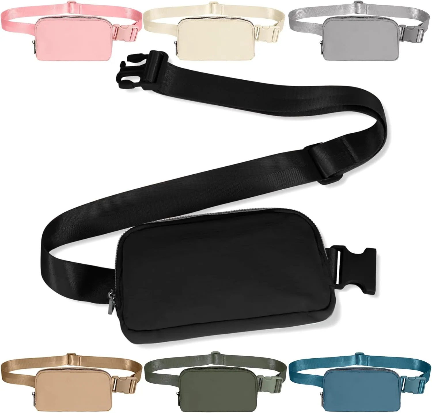 INTINI Everywhere Belt Bag  Small, Slim, and Stylish Mini Crossbody Fanny Pack for Women 50 Inch Waist (S - Black)