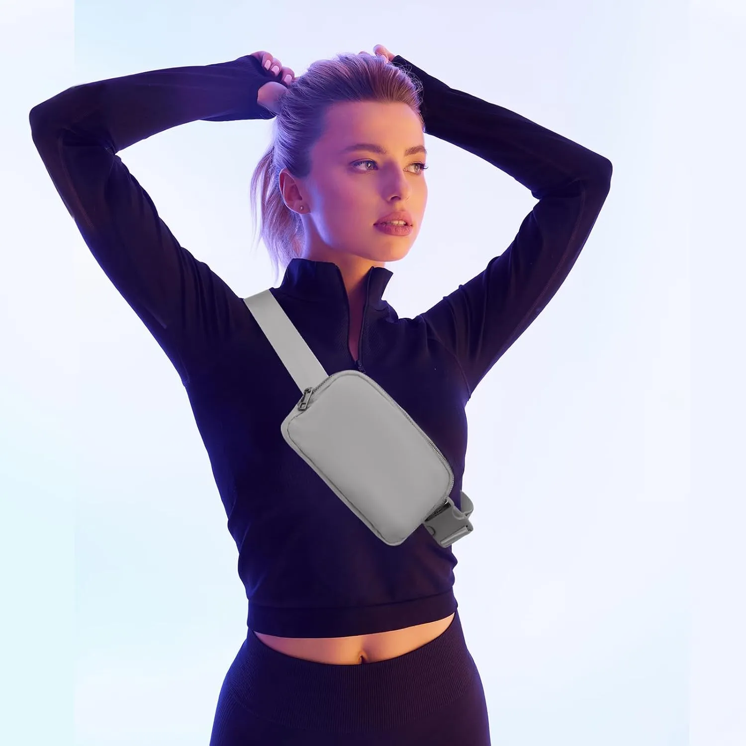 INTINI Everywhere Belt Bag  Small, Slim, and Stylish Mini Crossbody Fanny Pack for Women 50 Inch Waist (S - Grey)