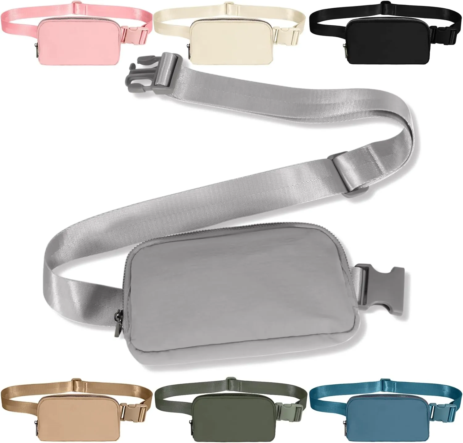 INTINI Everywhere Belt Bag  Small, Slim, and Stylish Mini Crossbody Fanny Pack for Women 50 Inch Waist (S - Grey)