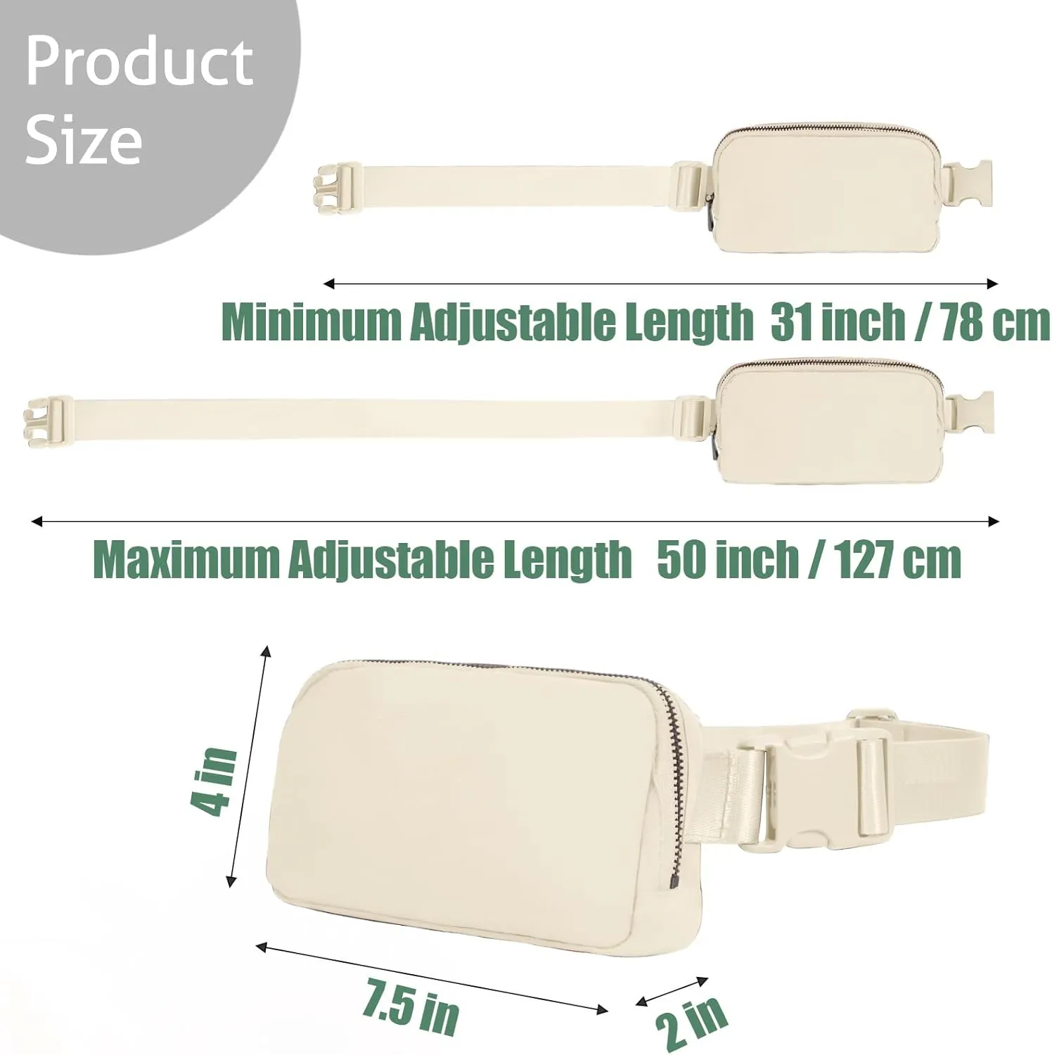 INTINI Everywhere Belt Bag  Small, Slim, and Stylish Mini Crossbody Fanny Pack for Women 50 Inch Waist (S - White)