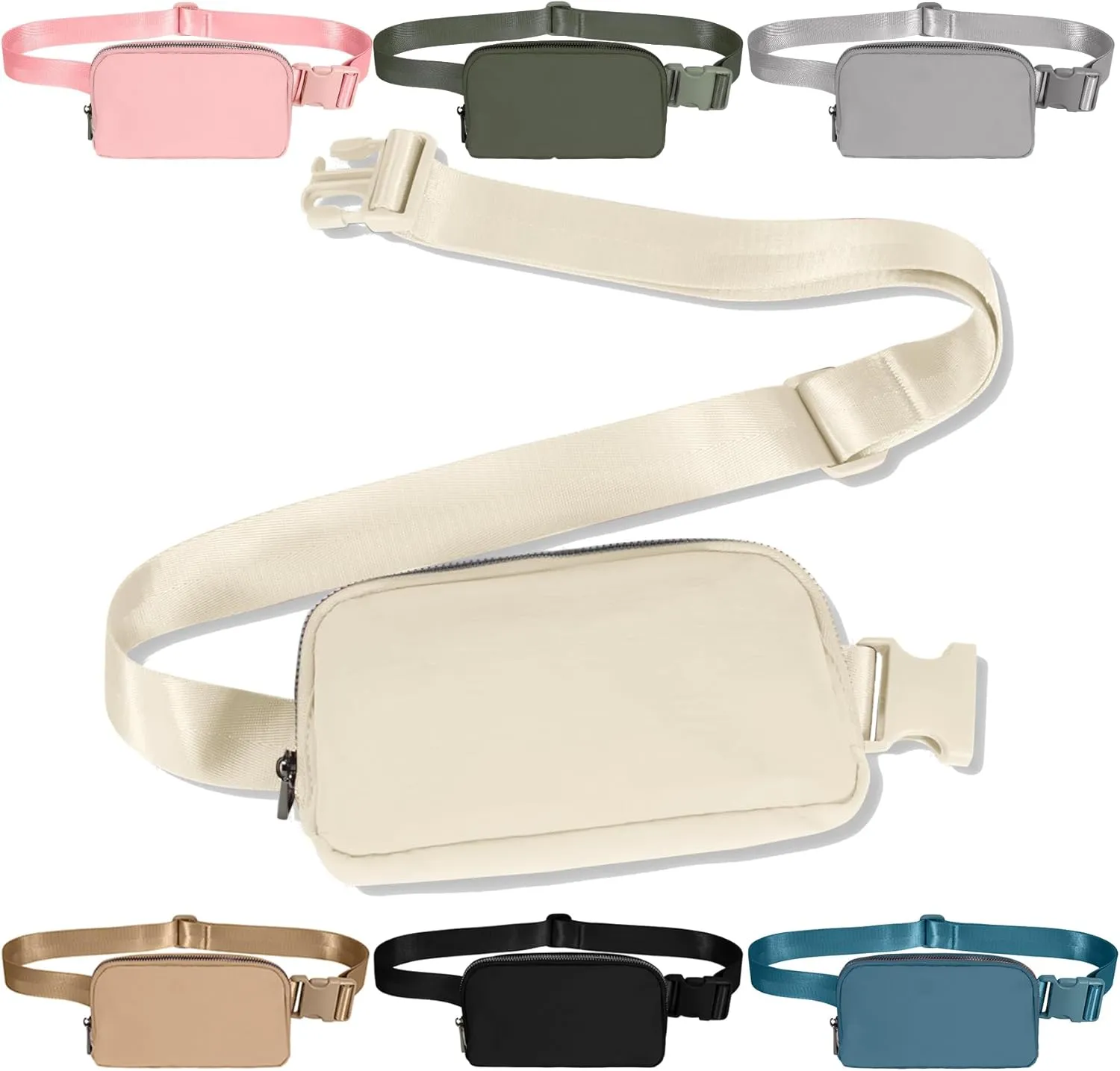 INTINI Everywhere Belt Bag  Small, Slim, and Stylish Mini Crossbody Fanny Pack for Women 50 Inch Waist (S - White)