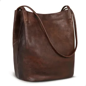 Iswee Leather Shoulder Bags for Women Vintage Tote Bag Ladies Purses and Handbags Soft Everyday Bucket Purse for Work