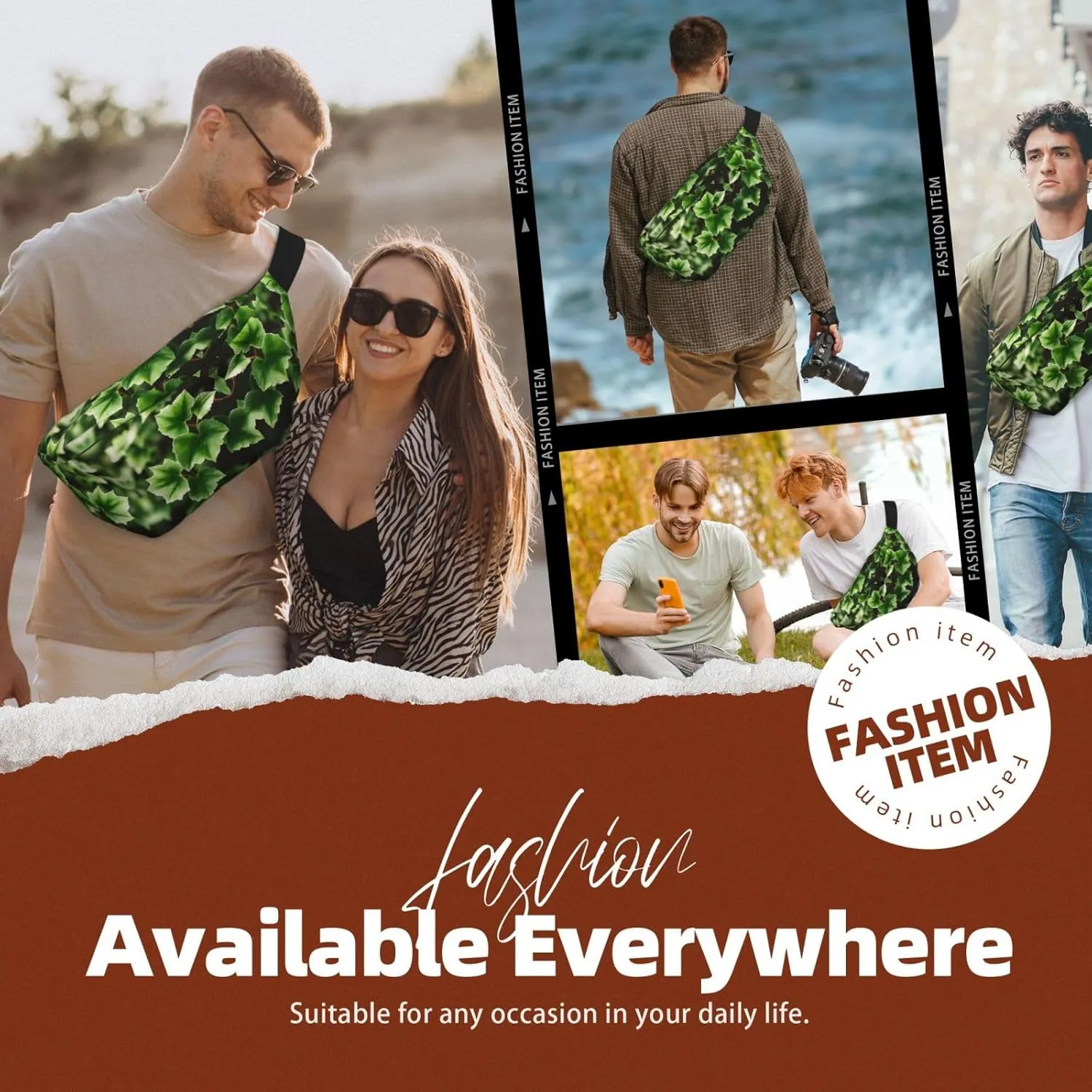 Ivy Blossoms Tree Fanny Pack Crossbody Sling Bag  Zipper Pockets for Travel, Hiking, Cycling, Workouts, and Everyday Use