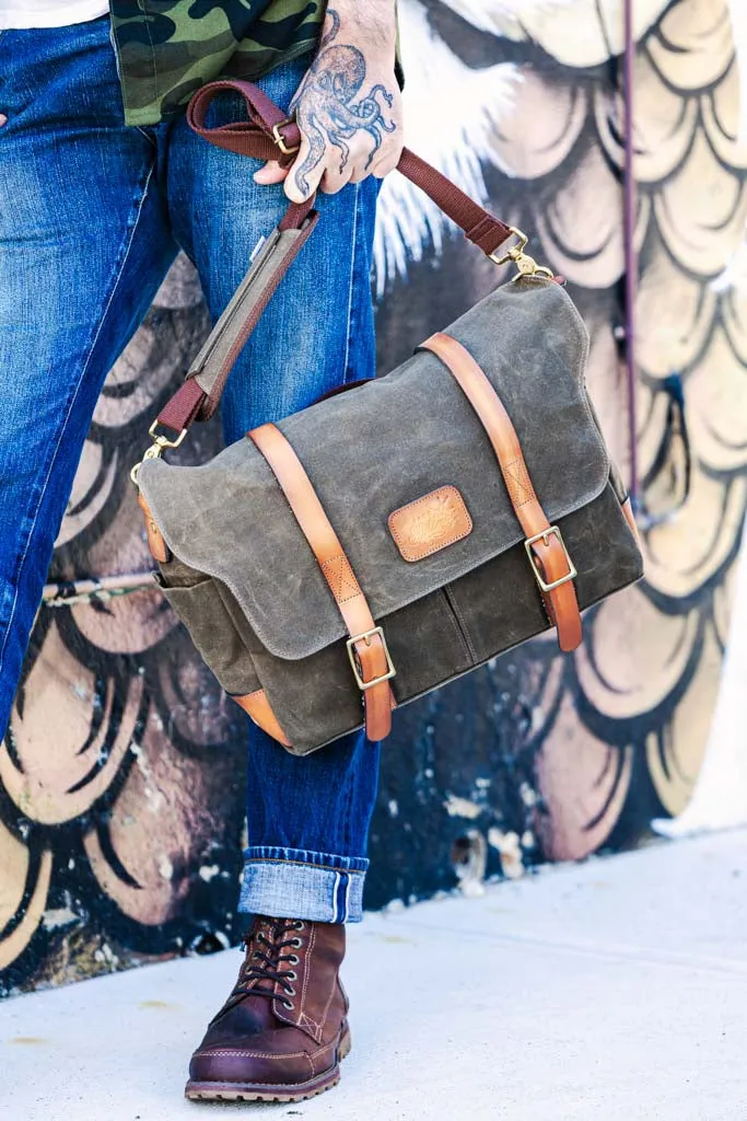 Jack Stillman COMMODORE Waxed Canvas Messenger  Bag -JUNGLE