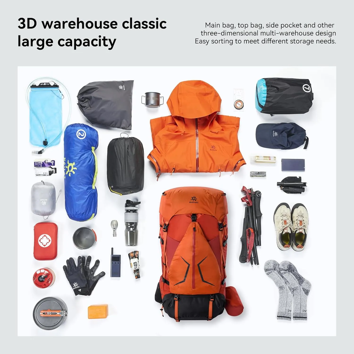 KAILAS RIDGE III 65 5L Hiking Backpack Trekking Daypack Outdoor Backpacking Waterproof Lightweight Internal Frame Backpack for Traveling Camping with Rain Cover Oxidized Orange S