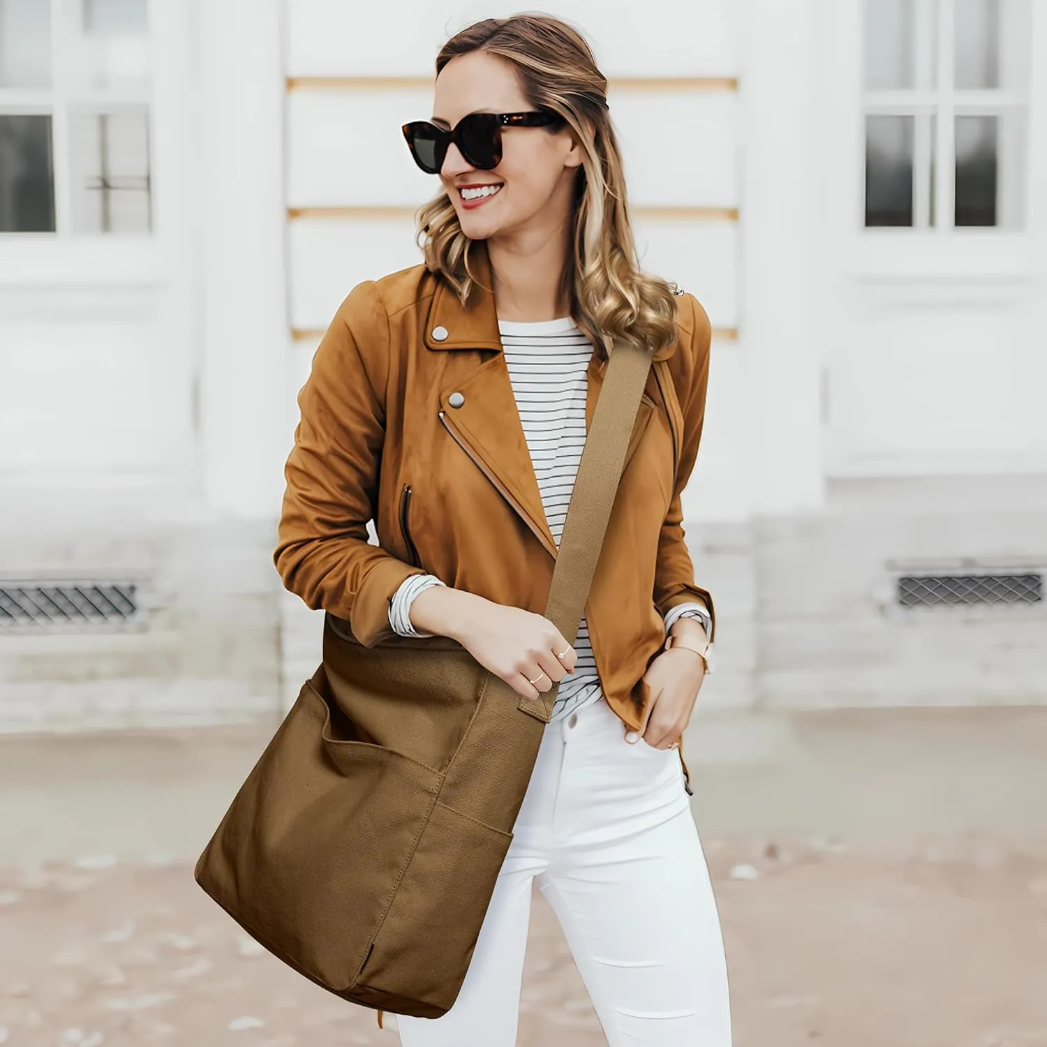 KALIDI Canvas Tote Bag Large Hobo Crossbody Shoulder Handbag Zipper Messenger Bag for Women or Men Casual College Work