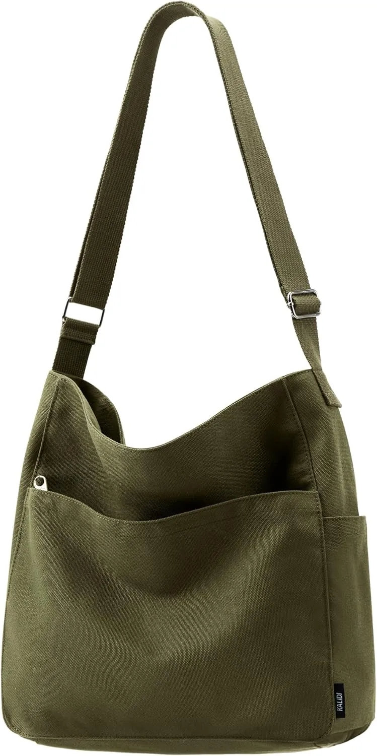 KALIDI Canvas Tote Bag Large Hobo Crossbody Shoulder Handbag Zipper Messenger Bag for Women or Men Casual College Work